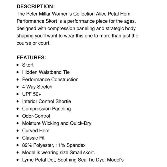 Petter Millar Golf Skort Size Small Wrinkle Resistant Sport Skirt Tie Dye - Picture 8 of 9